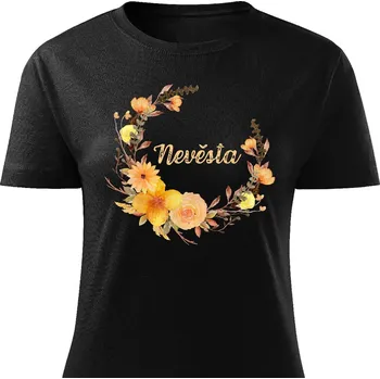 Dámské tričko Dámské tričko Nevěsta - květiny žluté Barva: Černá, Velikost: XL