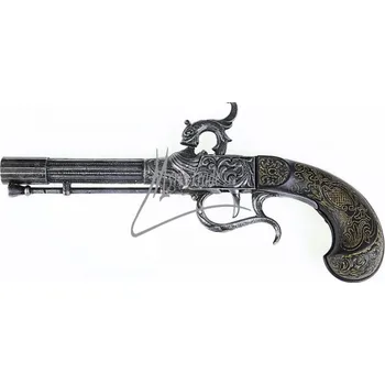 Replika zbraně Pistole perkusní bohatě zdobená 27 cm historická replika imitace dřeva a kov