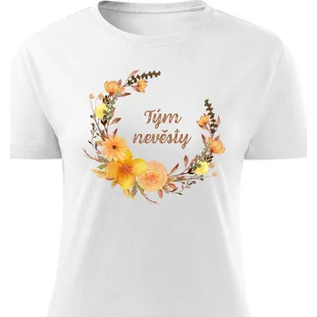 Dámské tričko Dámské tričko Tým nevěsty - květiny žluté Barva: Bílá, Velikost: XL