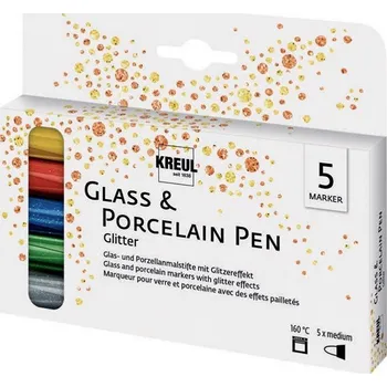 Popisovač na sklo a porcelán KREUL GLITTER "M", sada 5ks