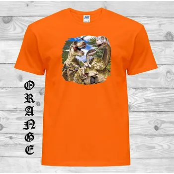 Chlapecké tričko detske-levne-bavlnene-tricko-potisk-dinosaurici Barva: Orange - oranžová, velikost: 128
