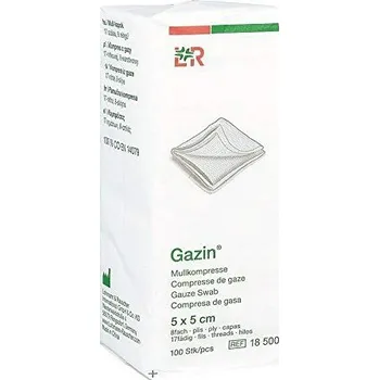 Kompres Kompresy z gázy se založenými okraji Gazin mulové kompresy 17/8vr. 5 x 5 cm, 100 ks