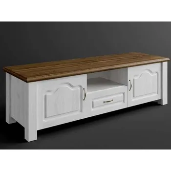 Obývací stěna Rustikální TV stolek DONA z masivu Barevné provedení: Bílá - tmavě hnědá 22-25