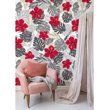 Tapeta Coloray Fototapeta Ibiscusy mezi monstery Samolepící Fototapeta Vliesová 250 x 250 cm coloraydecor-f-as-130970141