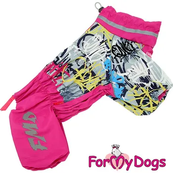 Obleček pro psa FOR MY DOGS Obleček – pláštěnka STREET ART, růžová s multicolor potiskem Velikost: 22/XXXL