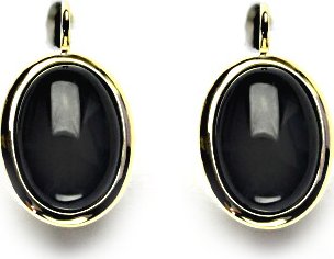 Zlaté náušnice, přírodní kámen černý achát onyx , žluté zlato - NK 1454 (achát 14x10 mm)