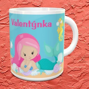 Hrnek se jménem Mořská víla černý vnitřek a ucho (+25 Kč) Keramický hrnek