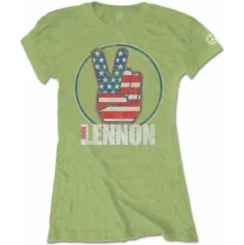 Pánské oblečení Merch John Lennon: Dámské Tričko Peace Fingers Us Flag S