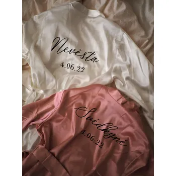 Svatební dekorace Set saténových župánku pro NEVĚSTU, SVĚDKYNI a DRUŽIČKY skladba setu: Nevěsta + Svědkyně + 4xDružička