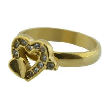 Prsten Doria Prsten z oceli zlaté srdíčka s kamínky M115 Velikosť: 49