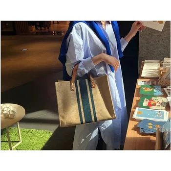 Jednoduchá lněná velkokapacitní vintage taška Barva: tmavě modrá