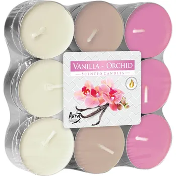 Svíčka Aura Čajová vonná svíčka - Vanilka a Orchidej, 18ks