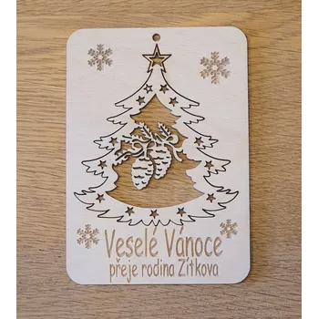 Vánoční přání s vyndávací ozdobou - stromeček se šiškami