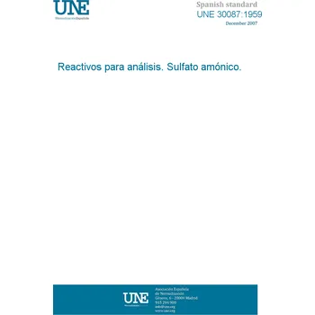Cizojazyčná kniha UNE 30087:1959 ANALYSIS REAGENTS. AMONIUM SULPHATE. Španělsky Tisk