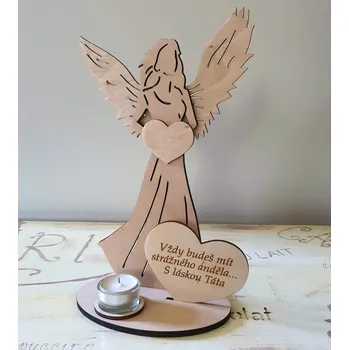 Vánoční dekorace Svícen Anděl s citátem Vždy budeš mít strážného anděla Táta