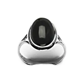 Prsten Zlatý prsten, přírodní černý achát onyx, bílé zlato - T 1454 m (onyx 14x10 mm)