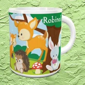 Hrnek se jménem Zvířátka v lese 2 černý vnitřek a ucho (+25 Kč) Keramický hrnek