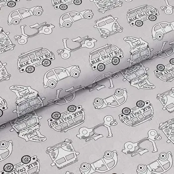 Bavlněné plátno P0761 šedomodré, bílá auta, š.140