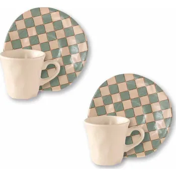 Sada 2 šálků s podšálky na presso 80 ml LE CEMENTINE QUADRELLA BRANDANI (barva - porcelán, kamenina, barva slonové kosti)