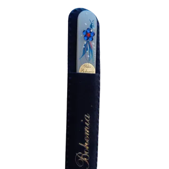 Skleněný pilníček na nehty s křišťály Swarovski Elements®, barevný podklad, modrá Kytička - 110 mm