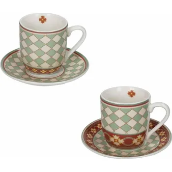 Sada 2 šálků s podšálky na espresso 100 ml LE CEMENTINE QUADRELLA BRANDANI (barva - zelená,slonová kost)