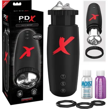 PDX Moto Kouzlo - sací, pohybující se rty masturbátor (černý)