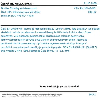 ČSN EN 20105-N01 - Textilie. Zkoušky stálobarevnosti. Část N01: Stálobarevnost při bělení: chlornan (ISO 105-N01:1993) - Tisk