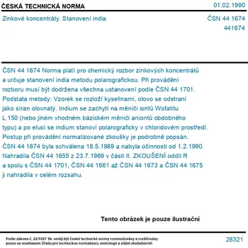 ČSN 44 1674 - Zinkové koncentráty. Stanovení india - Tisk