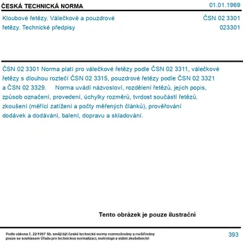 ČSN 02 3301 - Kloubové řetězy. Válečkové a pouzdrové řetězy. Technické předpisy - Tisk