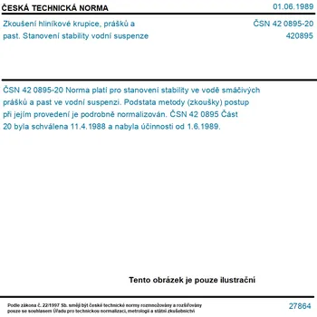 ČSN 42 0895-20 - Zkoušení hliníkové krupice, prášků a past. Stanovení stability vodní suspenze - Tisk