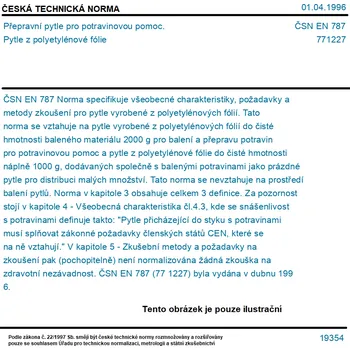 Pytle na odpadky ČSN EN 787 - Přepravní pytle pro potravinovou pomoc. Pytle z polyetylénové fólie - Tisk
