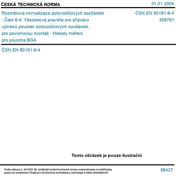 ČSN EN 60191-6-4 - Rozměrová normalizace polovodičových součástek - Část 6-4: Všeobecná pravidla pro přípravu výkresů pouzder polovodičových součástek pro povrchovou montáž - Metody měření pro pouzdra BGA - Tisk