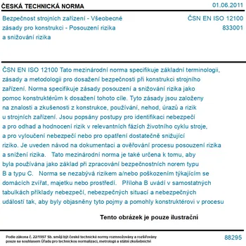 ČSN EN ISO 12100 - Bezpečnost strojních zařízení - Všeobecné zásady pro konstrukci - Posouzení rizika a snižování rizika - Tisk