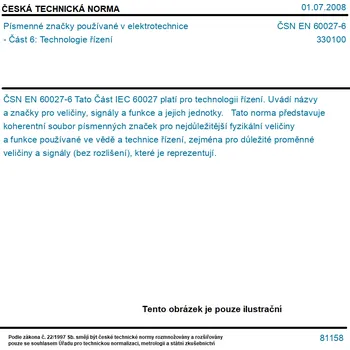 ČSN EN 60027-6 - Písmenné značky používané v elektrotechnice - Část 6: Technologie řízení - Tisk
