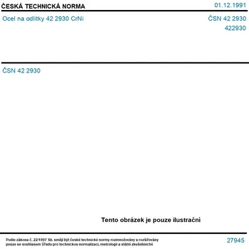 ČSN 42 2930 - Ocel na odlitky 42 2930 CrNi - Tisk