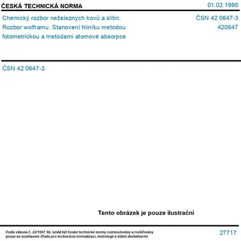 ČSN 42 0647-3 - Chemický rozbor neželezných kovů a slitin. Rozbor wolframu. Stanovení hliníku metodou fotometrickou a metodami atomové absorpce - Tisk