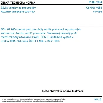 ČSN 01 4084 - Závity ventilov na pneumatiky. Rozmery a medzné odchýlky - Tisk