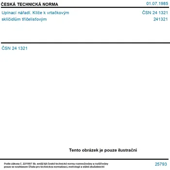 ČSN 24 1321 - Upínací nářadí. Klíče k vrtačkovým sklíčidlům tříčelisťovým - Tisk