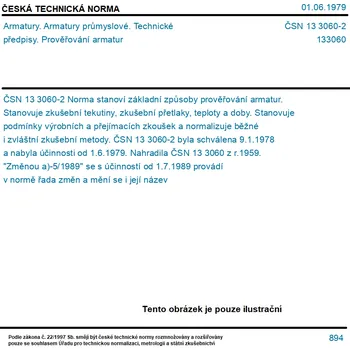 ČSN 13 3060-2 - Armatury. Armatury průmyslové. Technické předpisy. Prověřování armatur - Tisk