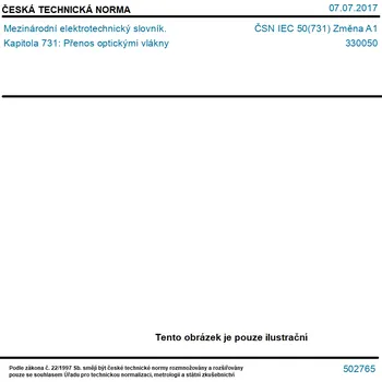 ČSN IEC 50(731) Změna A1 - Mezinárodní elektrotechnický slovník. Kapitola 731: Přenos optickými vlákny - Tisk