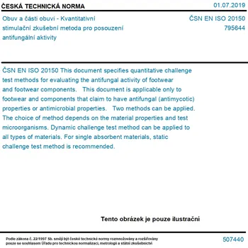 ČSN EN ISO 20150 - Obuv a části obuvi - Kvantitativní stimulační zkušební metoda pro posouzení antifungální aktivity - Tisk