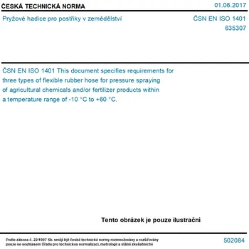 ČSN EN ISO 1401 - Pryžové hadice pro postřiky v zemědělství - Tisk