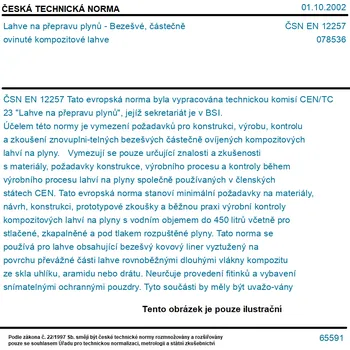 ČSN EN 12257 - Lahve na přepravu plynů - Bezešvé, částečně ovinuté kompozitové lahve - Tisk