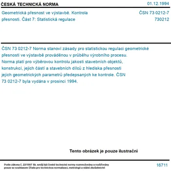 ČSN 73 0212-7 - Geometrická přesnost ve výstavbě. Kontrola přesnosti. Část 7: Statistická regulace - Tisk