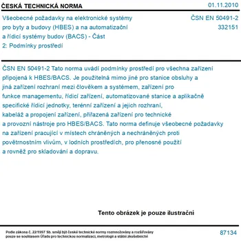 ČSN EN 50491-2 - Všeobecné požadavky na elektronické systémy pro byty a budovy (HBES) a na automatizační a řídicí systémy budov (BACS) - Část 2: Podmínky prostředí - Tisk