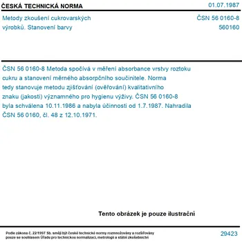 ČSN 56 0160-8 - Metody zkoušení cukrovarských výrobků. Stanovení barvy - Tisk