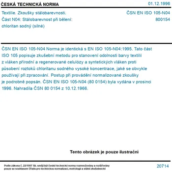 ČSN EN ISO 105-N04 - Textilie. Zkoušky stálobarevnosti. Část N04: Stálobarevnost při bělení: chloritan sodný (silné) - Tisk