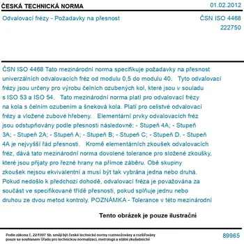 ČSN ISO 4468 - Odvalovací frézy - Požadavky na přesnost - Tisk