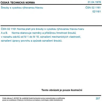 ČSN 02 1161 - Šrouby s vysokou rýhovanou hlavou - Tisk