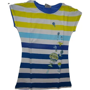 Dívčí pruhované modré tričko s balońy 140 - 146